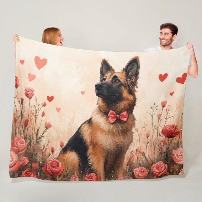Belgisk vallhund med rosor - Alla hjärtans dag Fleecefilt (På plats)