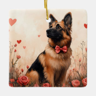 Belgisk vallhund med rosor - Alla hjärtans dag Julgransprydnad Keramik