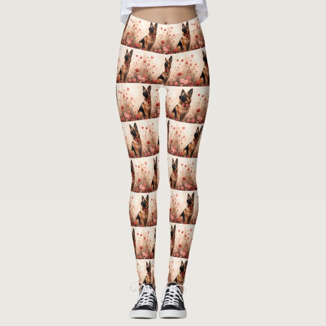 Belgisk vallhund med rosor - Alla hjärtans dag Leggings (Framsida)