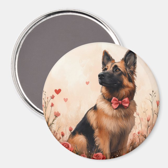 Belgisk vallhund med rosor - Alla hjärtans dag Magnet (Front/Back)