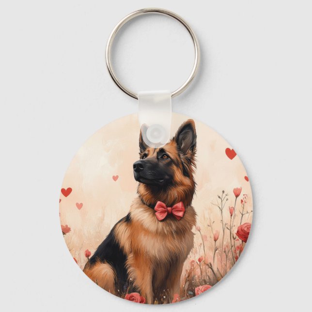 Belgisk vallhund med rosor - Alla hjärtans dag Nyckelring (Framsida)