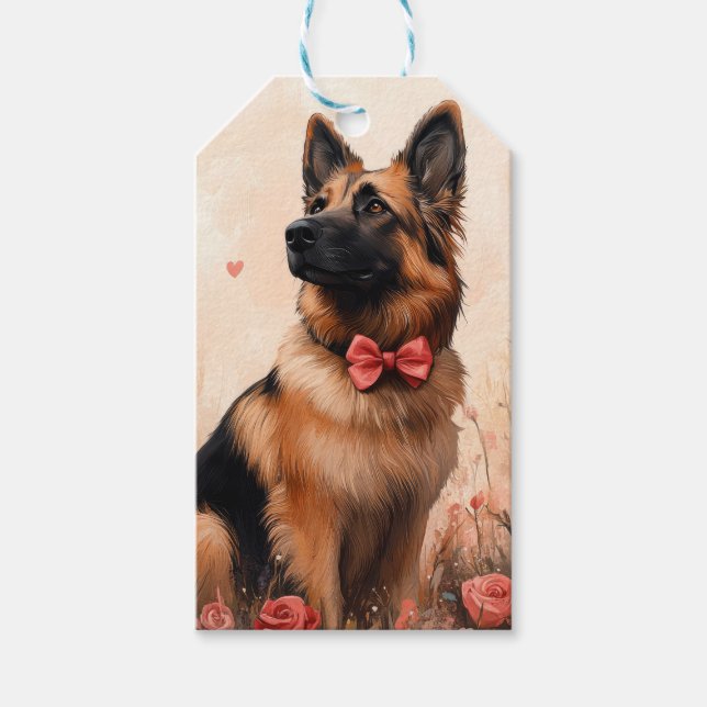 Belgisk vallhund med rosor - Alla hjärtans dag Presentetikett (Framsidan)
