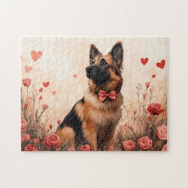 Belgisk vallhund med rosor - Alla hjärtans dag Pussel (Horisontell)