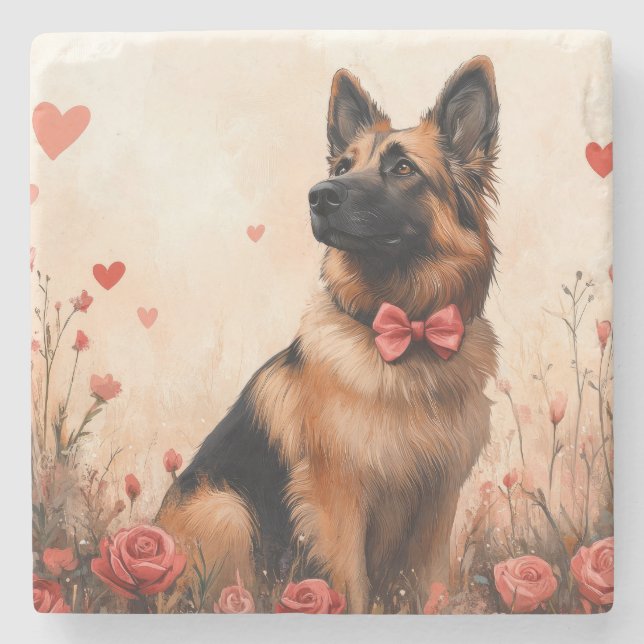 Belgisk vallhund med rosor - Alla hjärtans dag Stenunderlägg (Framsidan)