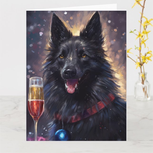 Belgisk vallhund nyår kort (Gul blomma)