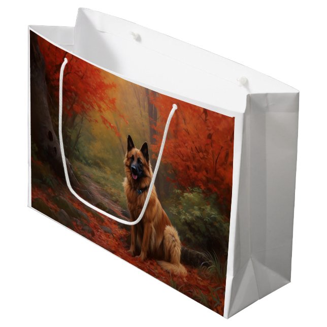 Belgisk vallhund på höstlöv Fall Inspirerar (Framsidan Vinklad)