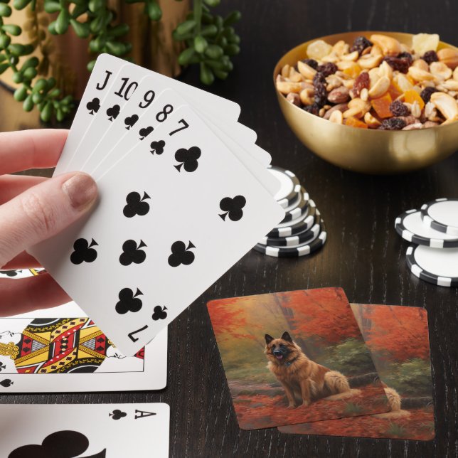 Belgisk vallhund på höstlöv Fall Inspirerar Casinokort (På plats)