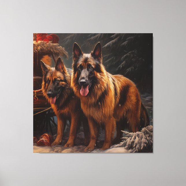 Belgisk Vallhund Snöig Släd Jul Dekoration Canvastryck (Framsida)