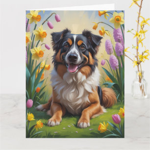 Belgisk vallhund vårblommor målning kort