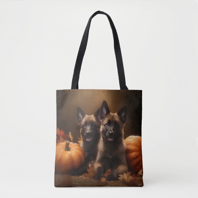 Belgisk Vallhundvalp Höstens Glädje Pumpa Tygkasse (Framsida)