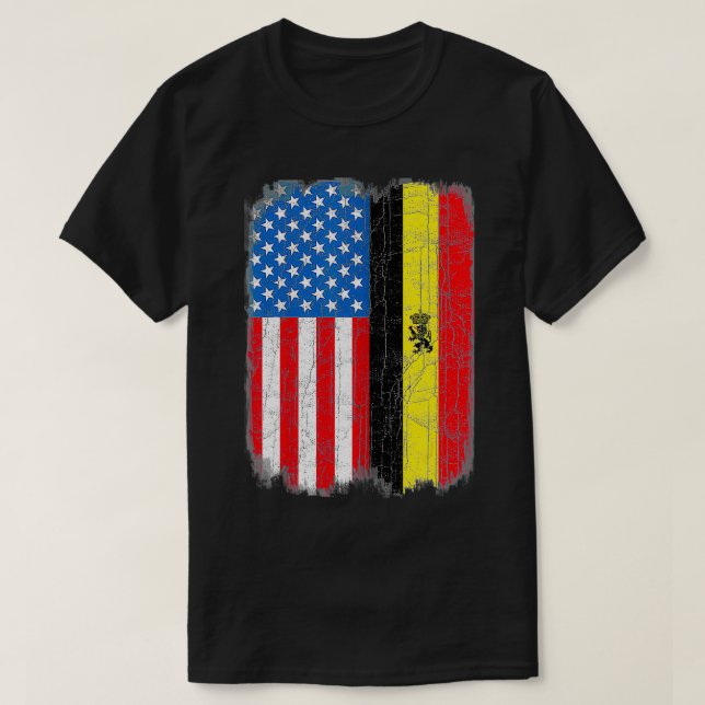Belgiska amerikanska Flagga Belgien Belgique T Shirt (Design framsida)