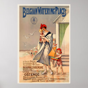 Belgiska badorter Blankenberge Ostende strand Poster