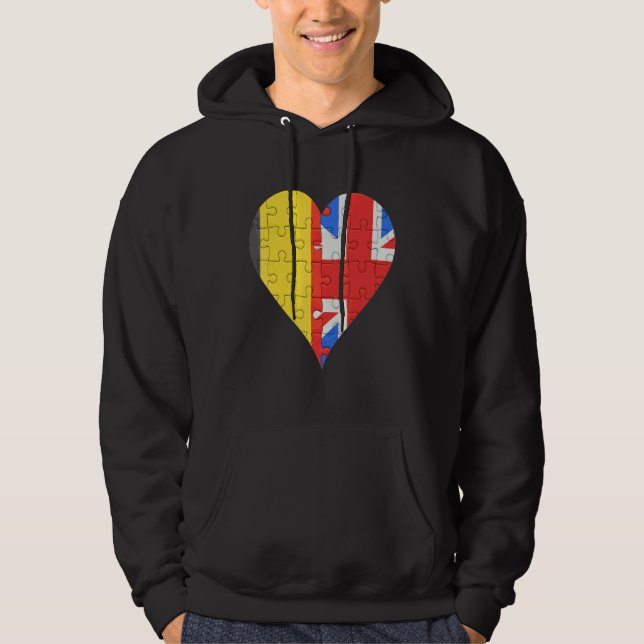 Belgiska British Flagga Heart Hoodie (Framsida)
