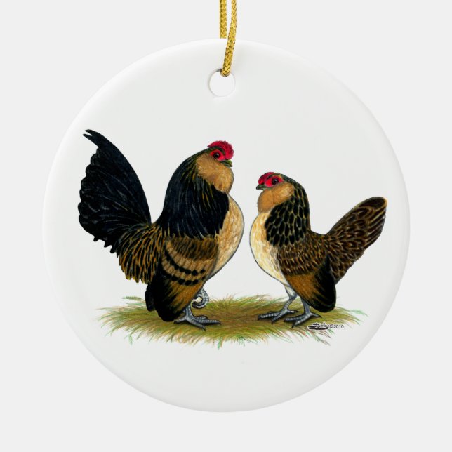 Belgiska d'AnversBantams:  Quail Julgransprydnad Keramik (Framsidan)