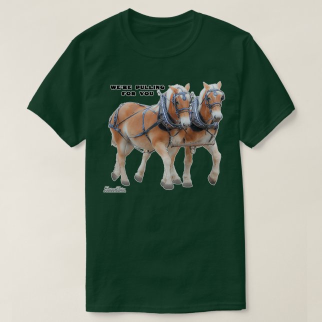 Belgiska Draft Horse Team i Harness T Shirt (Design framsida)