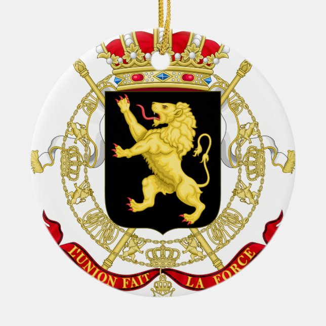 Belgiska Emblem - Jackande av Arm i Belgien Julgransprydnad Keramik (Framsidan)