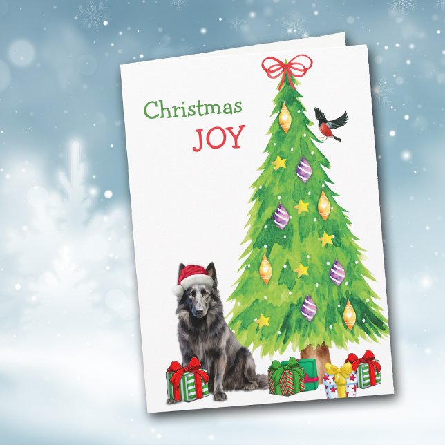 Belgiska fårhund, fågel och Julgran Helgkort (Skapare uppladdad)