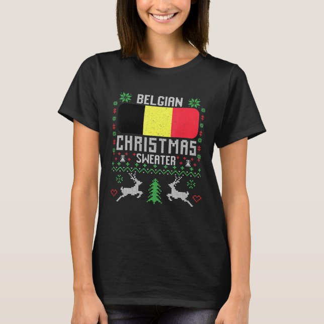 Belgiska Flagga Belgiska julsötare T Shirt (Framsida)