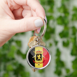 Belgiska flagga, emblem och Belgiska helgdag/sport Rund Silverfärgad Nyckelring
