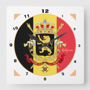 Belgiska Flagga, Emblem och Belgiska trendiget mod Fyrkantig Klocka