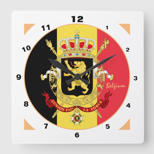 Belgiska Flagga, Emblem och Belgiska trendiget mod Fyrkantig Klocka (Framsida)