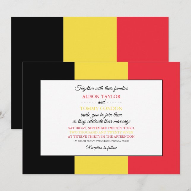 Belgiska Flagga, Flagga i Belgien Bröllop Inbjudningar (Fram/baksida)