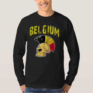 Belgiska Flagga Mohawk Skull National Team Support T Shirt