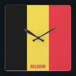 Belgiska Flagga Patriotic Fyrkantig Klocka<br><div class="desc">Belgiens nationella Flagga Patriotic Square Wall Clock med flagga land i det nationella färg tryckt hela tiden. Land namn är delvis integrerat i utformningen på grund. Anpassadet är helt och hållet "Anpassa den!" ingår. Den här charmerande utformningen är den häpnadsväckande presenten och den underbara show biet på väggen. © 2022...</div>