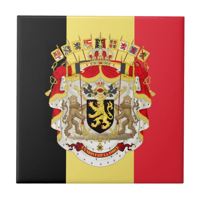Belgiska flaggan & statsvapen kakelplatta (Framsidan)