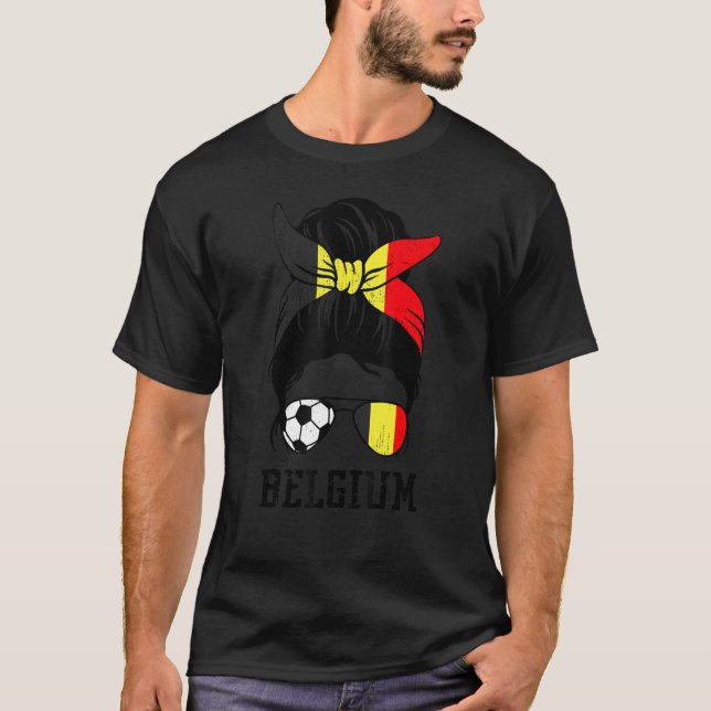 Belgiska fotbollsflicka Mamma Messy Bun Belgium Fl T Shirt (Framsida)