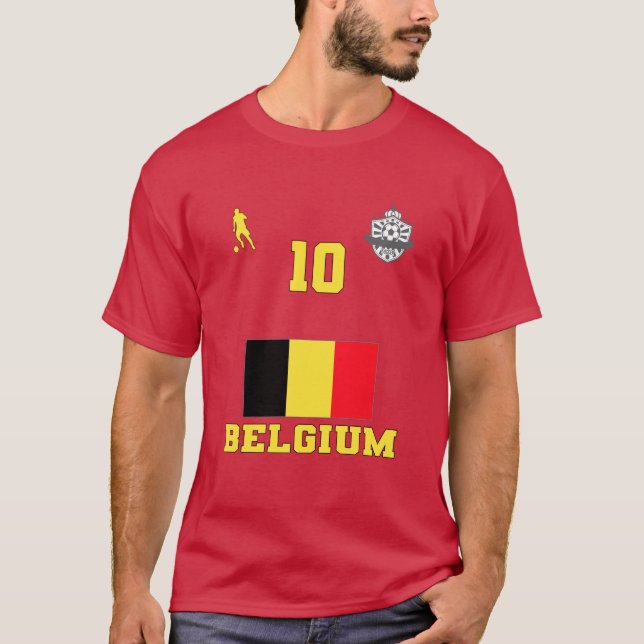 Belgiska fotbollsfotbollens nationella lag nr 10 T T Shirt (Framsida)