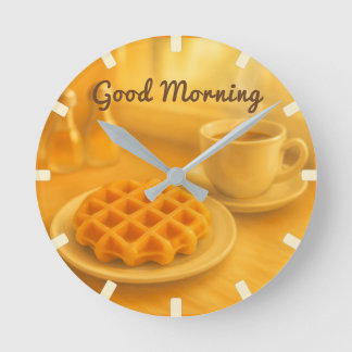 Belgiska frukost Waffle Clock - Bra Morgon Vibe Rund Klocka