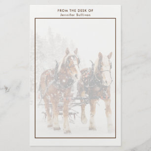 Belgiska Horse Team Wintery-julscenen Brevpapper