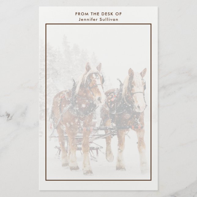 Belgiska Horse Team Wintery-julscenen Brevpapper (Framsida)