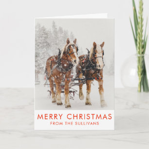 Belgiska Horse Team Wintery-julscenen Kort