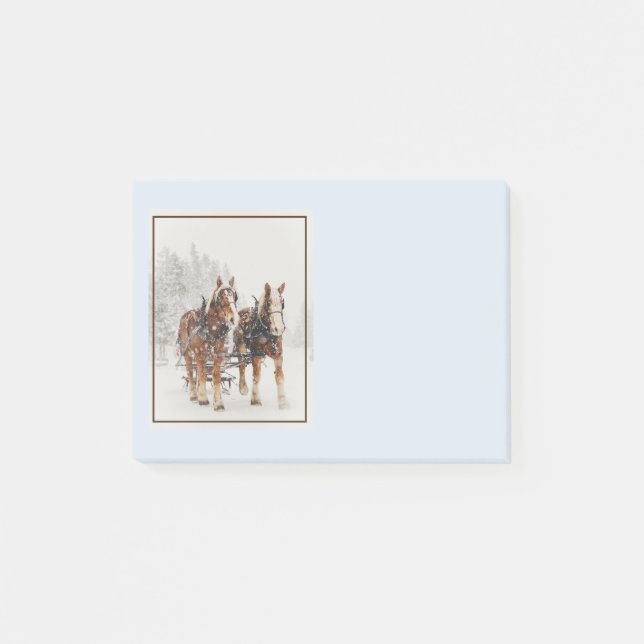 Belgiska Horse Team Wintery-julscenen Post-it Block (Framsida)
