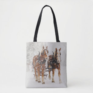 Belgiska Horse Team Wintery-julscenen Tygkasse