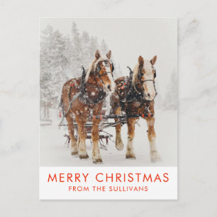 Belgiska Horse Team Wintery-julscenen Vykort