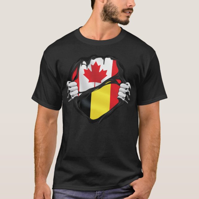 Belgiska kanadensiska Händer Ripping Roots Flagga T Shirt (Framsida)