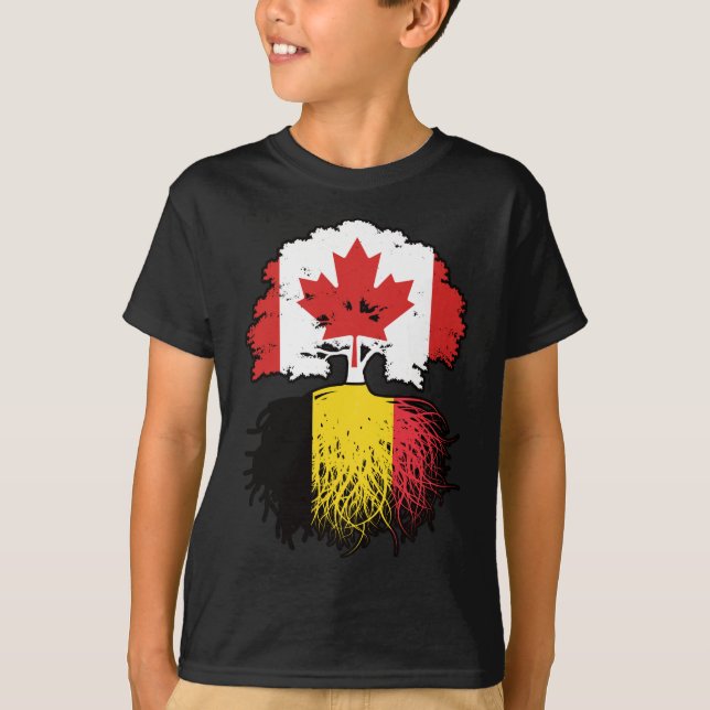 Belgiska kanadensiska kanadensiska Träd Roots Flag T Shirt (Framsida)