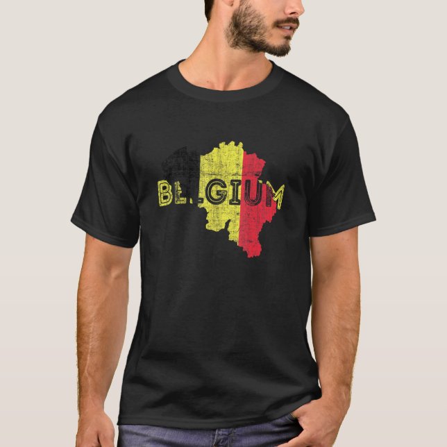 Belgiska Karta och Flagga Souvenir Distress Belgie T Shirt (Framsida)