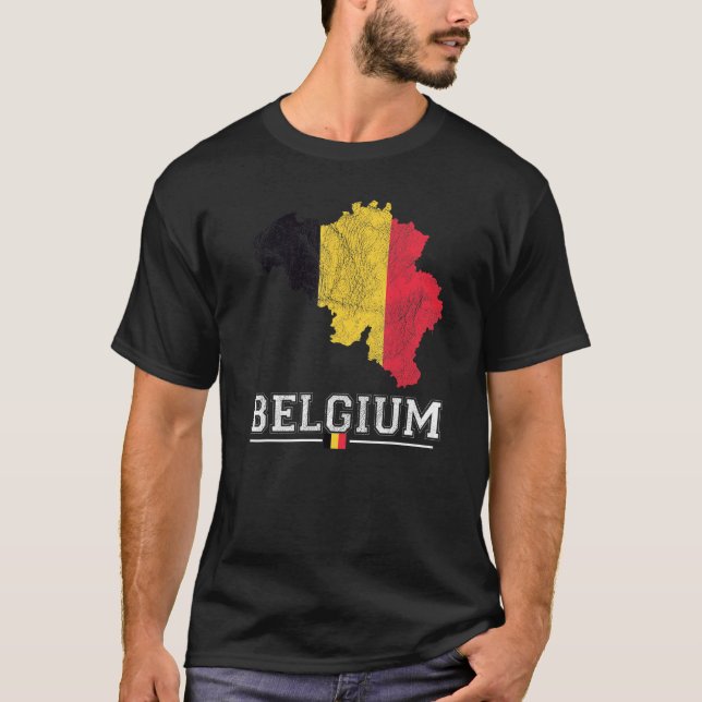 Belgiska Karta och Flagga Souvenir Distress Belgie T Shirt (Framsida)