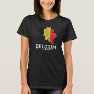 Belgiska Karta och Flagga Souvenir Distress Belgie T Shirt