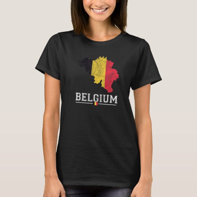 Belgiska Karta och Flagga Souvenir Distress Belgie T Shirt (Framsida)