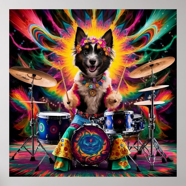 Belgiska Laekenois Baterist Sten Roll Band Hippie Poster (Framsidan)
