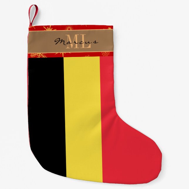 Belgiska lager, belgisk Flagga, monogram snöflake Liten Julstrumpa (Framsidan)