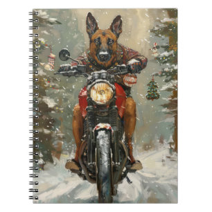 Belgiska Malinoi Dog Riding Motorcle jul Anteckningsbok