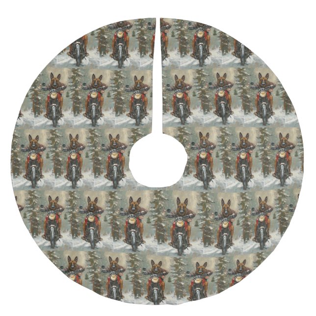 Belgiska Malinoi Dog Riding Motorcle jul Julgransmatta Borstad Polyester (Framsidan)