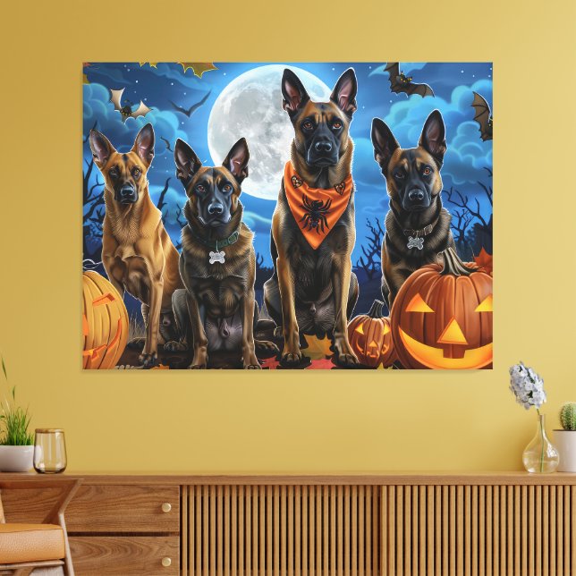 Belgiska Malinoi Halloween Spooky Canvastryck (Insitu (Vardagsrum))