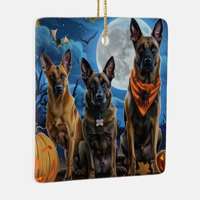 Belgiska Malinoi Halloween Spooky Julgransprydnad Keramik (Höger)